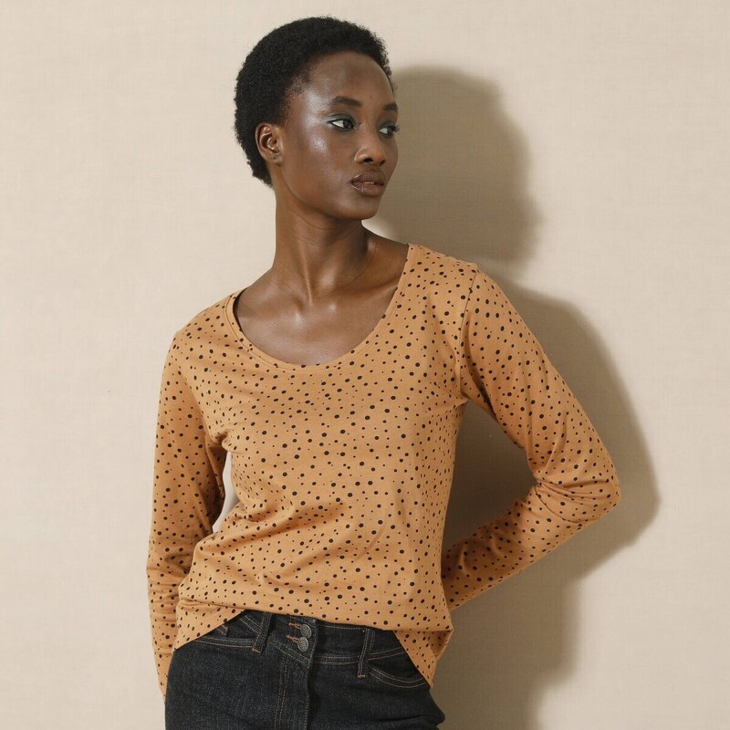 Tričko s bodkovanou potlačou z bio bavlny oriešková 040 Blancheporte 56607623