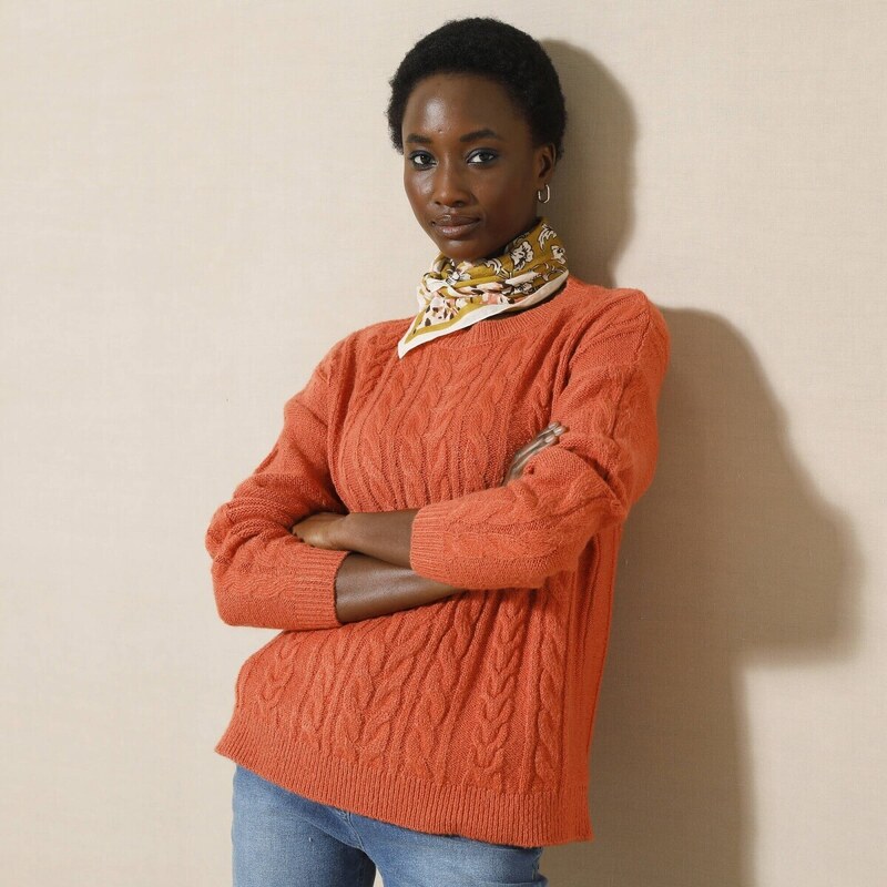 Pulóver s vrkočovým vzorom a dlhými rukávmi oranžová 044 Blancheporte 56607690