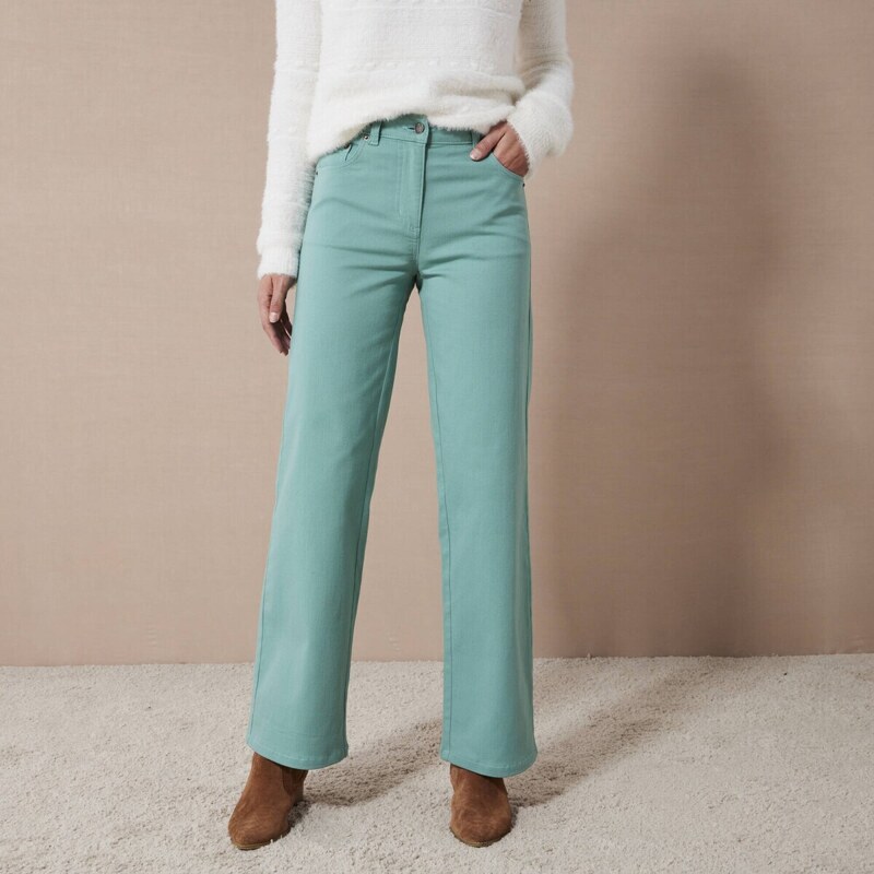 Široké strečové nohavice, pre nižšiu postavu sivozelená 038 56607710