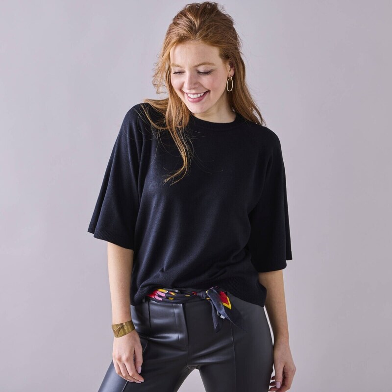 Voľný pulóver s rukávmi po lakte čierna 040 Blancheporte 56607734