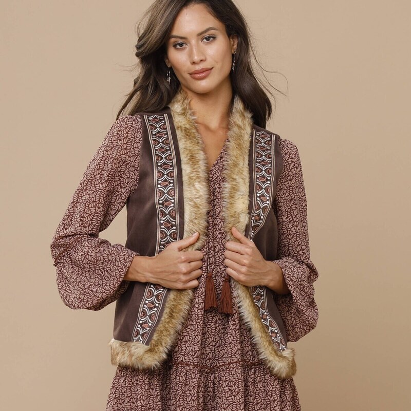 Vesta so semišovým vzhľadom a výšivkou čokoládová 036 Blancheporte 56607771