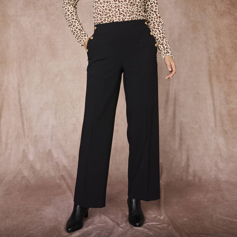 Široké splývavé nohavice s ozdobnými gombíkmi čierna 038 Blancheporte 56607799