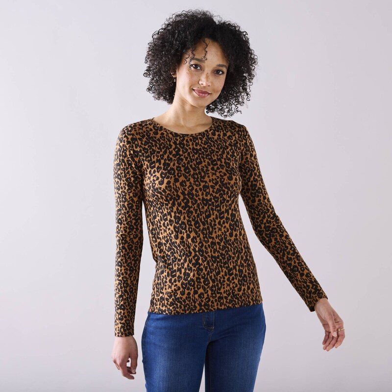 Strečové tričko s okrúhlym výstrihom a so vzorom zvieracej srsti 56607841