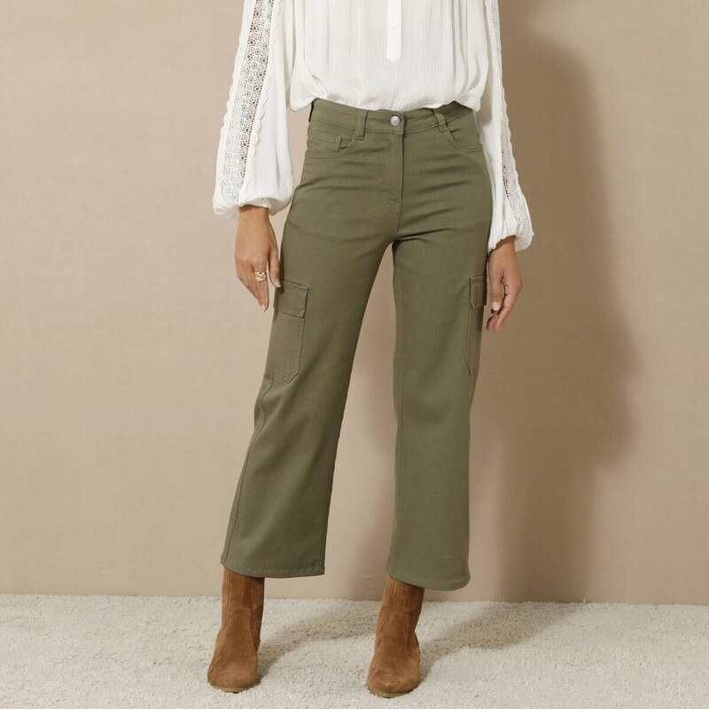 Široké 7/8 cargo nohavice khaki 048 Blancheporte 56607909