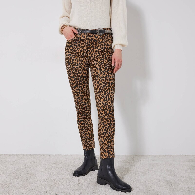 7/8 úzke nohavice s potlačou zvieracej srsti čierna/sivá 036 56607963