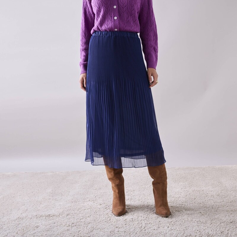 Jednofarebná voálová plisovaná sukňa, pre vyššiu postavu indigo 038 56607998