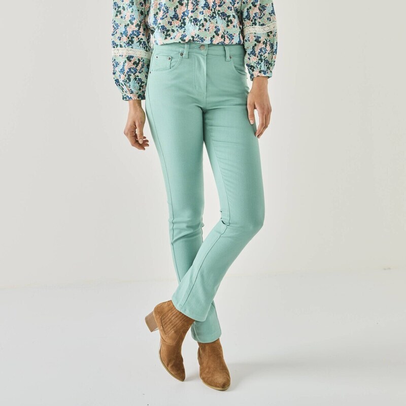 Rovné strečové nohavice, pre nižšiu postavu sivozelená 036 56608017