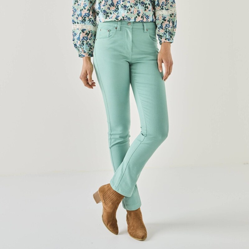 Rovné strečové nohavice, pre vyššiu postavu sivozelená 052 56608018