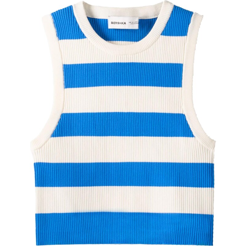 Bershka Vyšívaný top modrá / biela 58422181