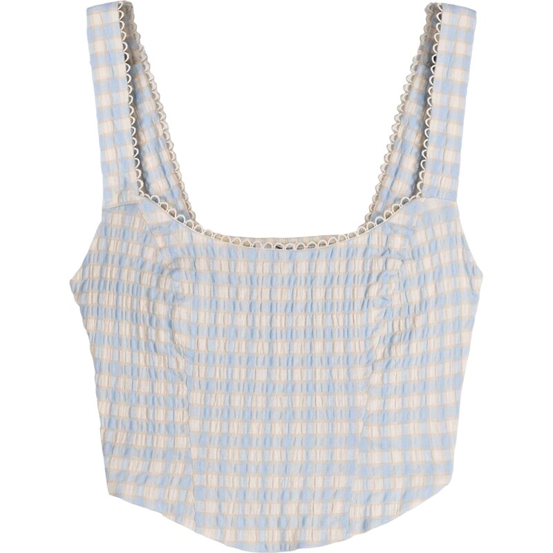 Bershka Top svetlomodrá / tmavožltá / šedobiela 57349434