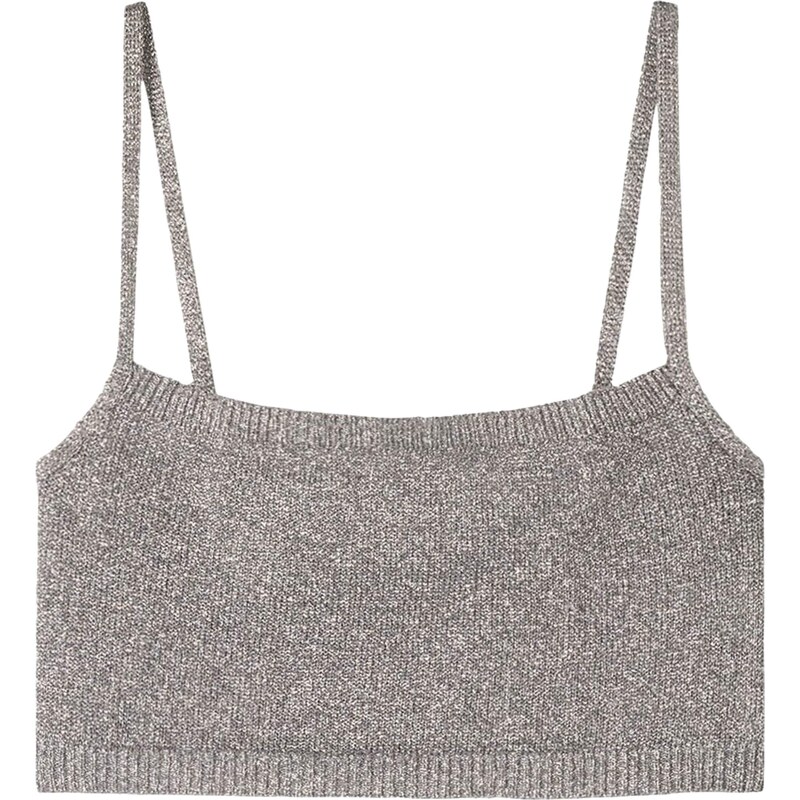 Bershka Vyšívaný top strieborná 58422317