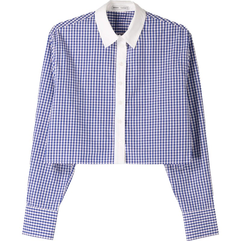 Bershka Blúzka modrá / tmavomodrá / biela 58422696