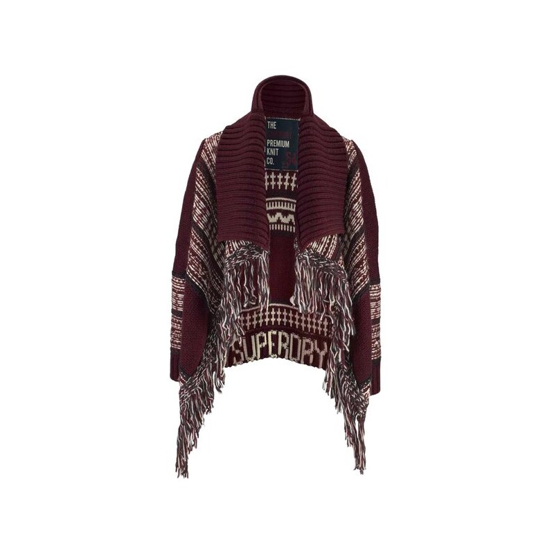 E-shop Žakarový kardigán so strapcami SUPERDRY, bordový