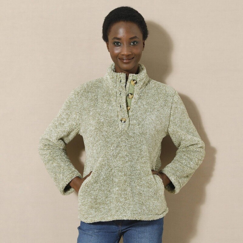 Bunda z plyšového úpletu so stojačikom na gombíky zelený melír 036 57058915