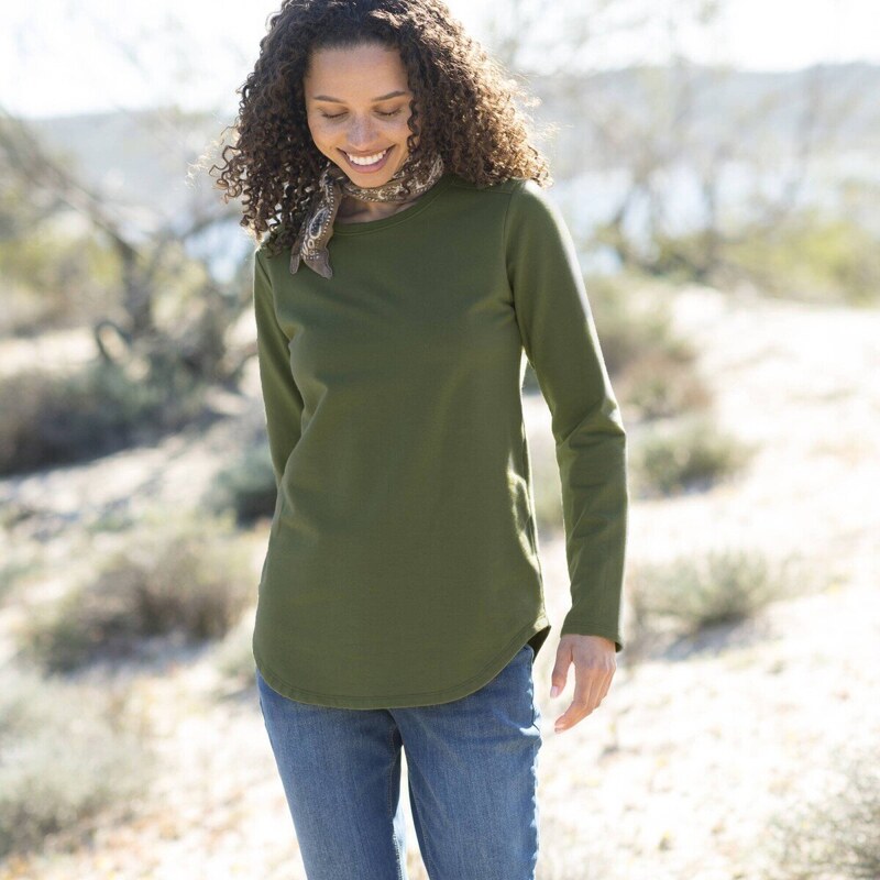 Moltonové hrejivé tričko s okrúhlym výstrihom olivová 036 Blancheporte 57058916