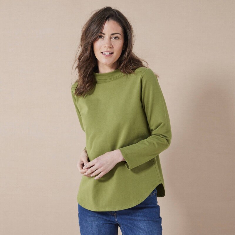 Moltonové hrejivé tričko so stojačikom olivová 040 Blancheporte 57058918