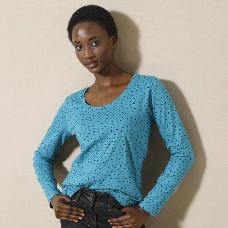 Tričko s bodkovanou potlačou z bio bavlny petrolejová 036 Blancheporte 57058923