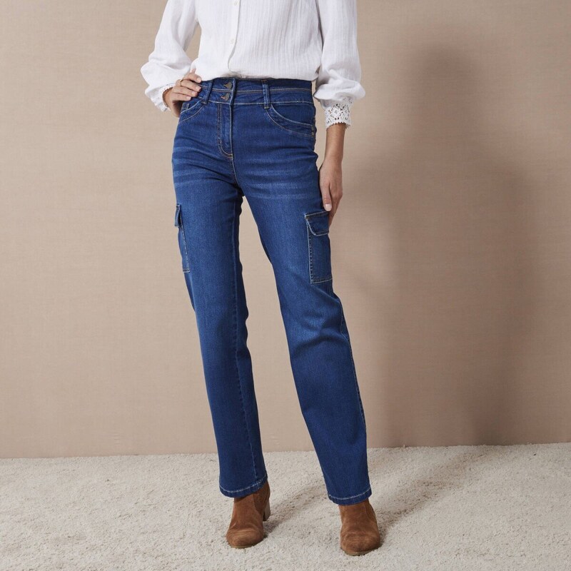 Rovné cargo džínsy modrá 038 Blancheporte 56784373