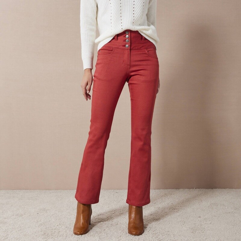 Bootcut džínsy s vysokým pásom, pre vyššiu postavu papriková 042 56784374