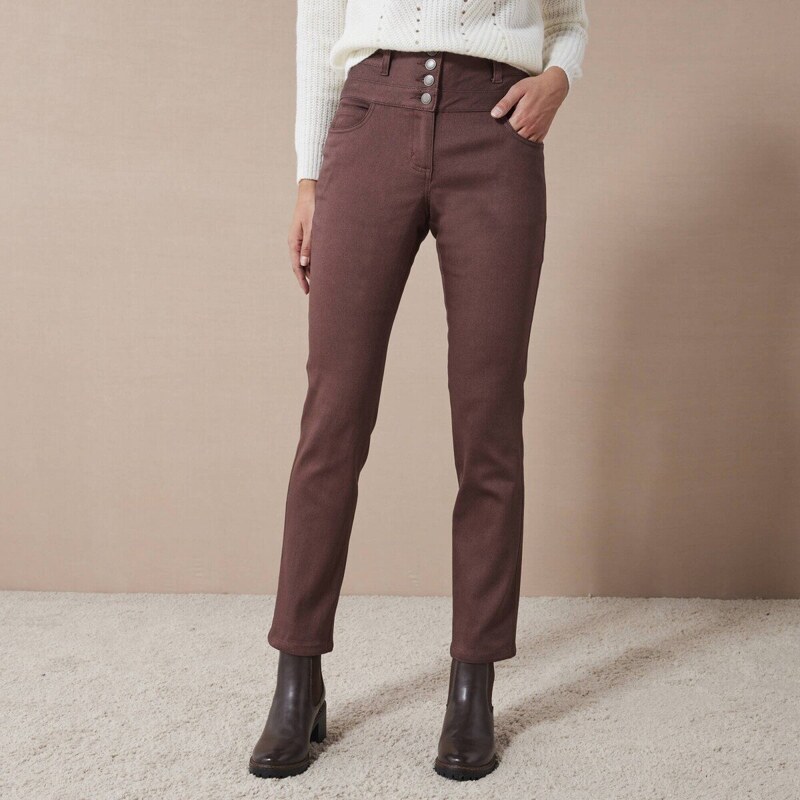 Rovné džínsy s vysokým pásom čokoládová 050 Blancheporte 56784382