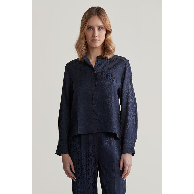 BLÚZKA GANT REG MONOGRAM JACQUARD BLOUSE EVENING BLUE 56772043