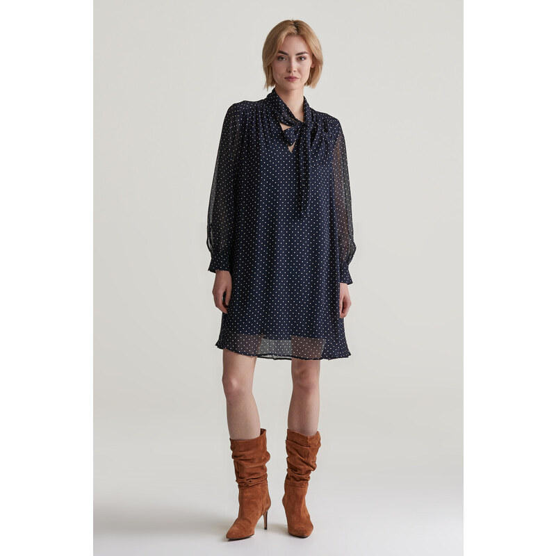 ŠATY GANT REG DOT PRINT BOW DRESS EVENING BLUE 56772054