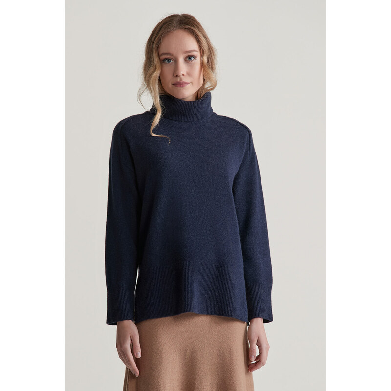 SVETER GANT HERRINGBONE DETAIL ROLLNECK EVENING BLUE 56772062