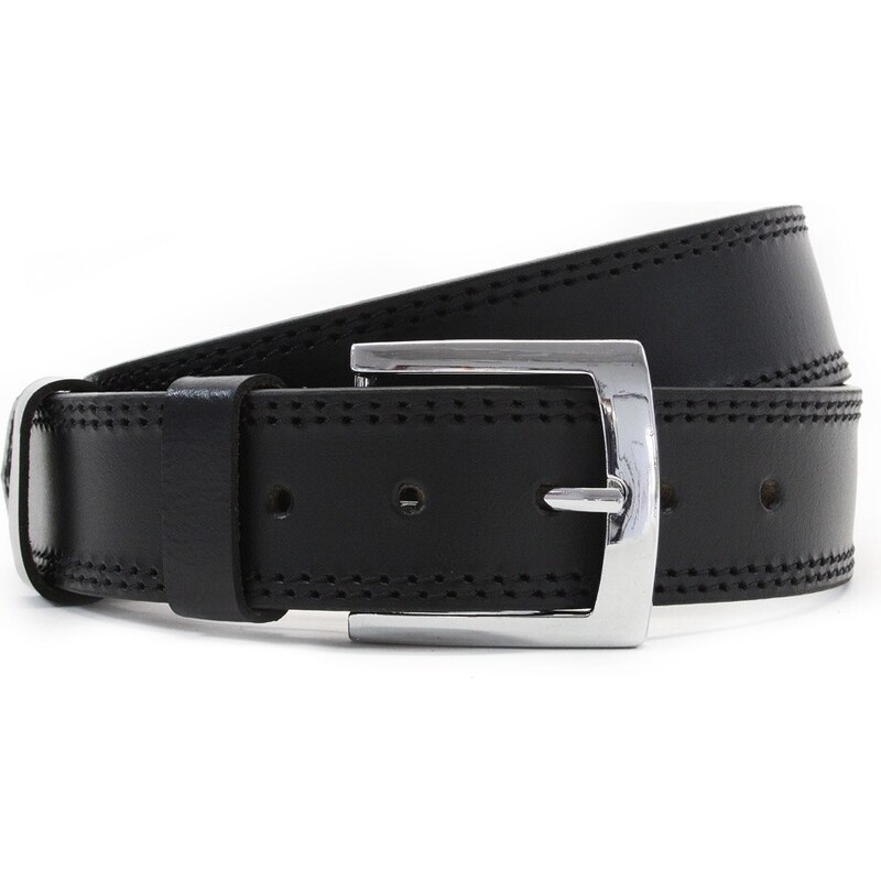 Arwel Čierny kožený pánsky opasok s dvojitým šitím do 140 cm. 64352916