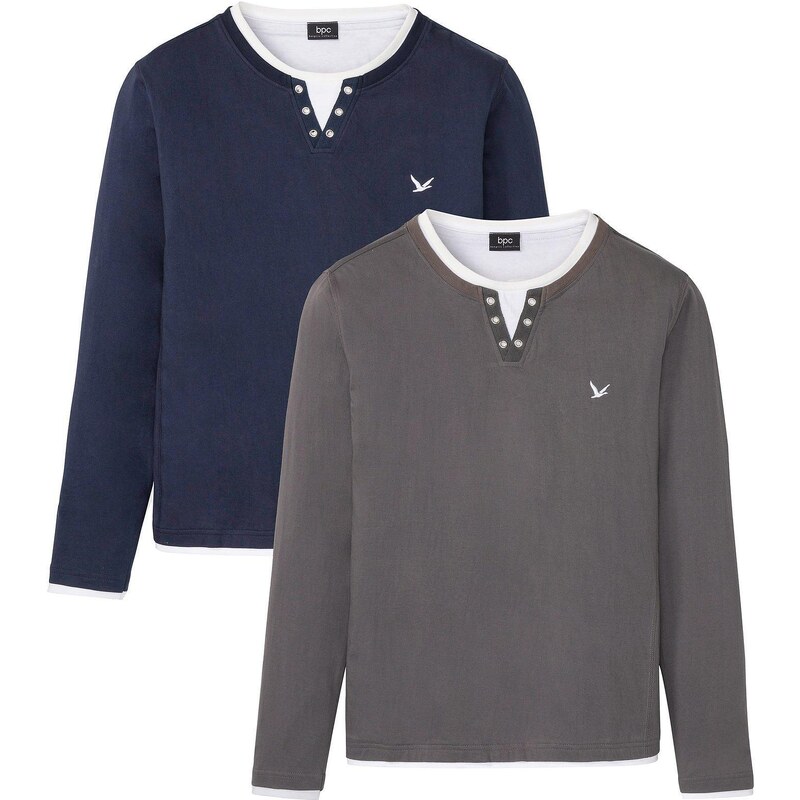 bonprix 2 v 1 tričko, dlhý rukáv (2 ks), farba modrá 45214062