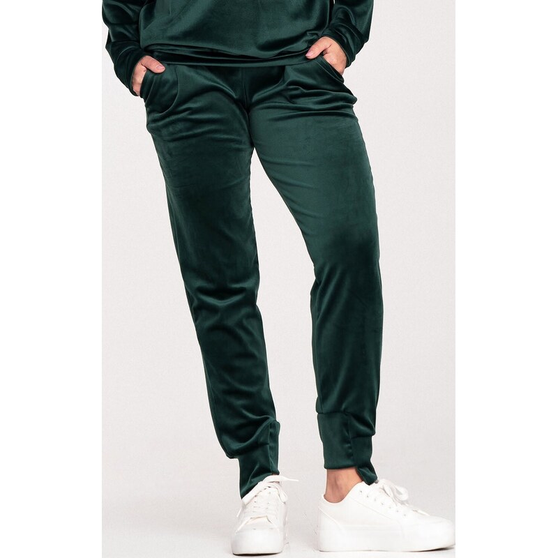 FIGL Tmavozelené dámske velúrové tepláky M746 Green 56850430