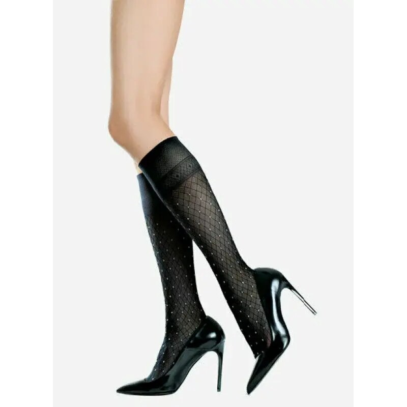 Čierne podkolienky prešívané lesklou niťou GIANNA 40 DEN Lores 67581939