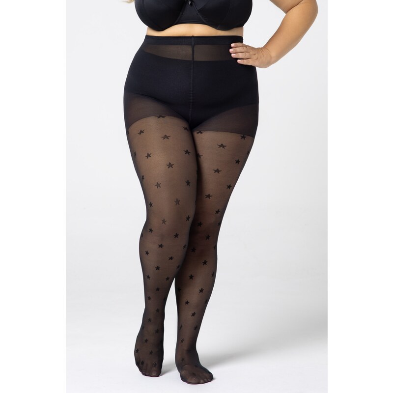 Pančuchy pre moletky s hviezdičkami QUEEN SIZE STARS 30 DEN Mona 67581970