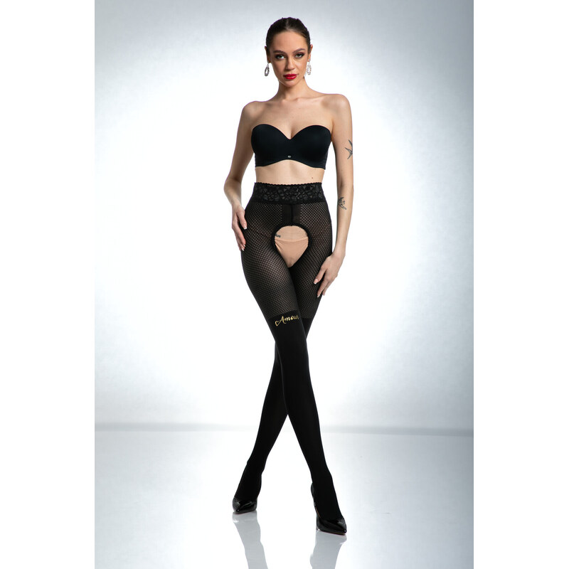 Crotchless pančuchy so zlatým logom CAT GIRL 30/50 DEN Amour 67582024