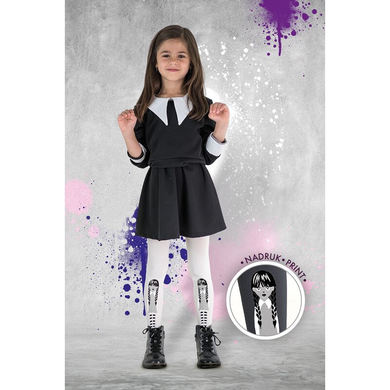 Dievčenské vzorované pančuchové nohavice s potlačou BLACK DR2330 67582056