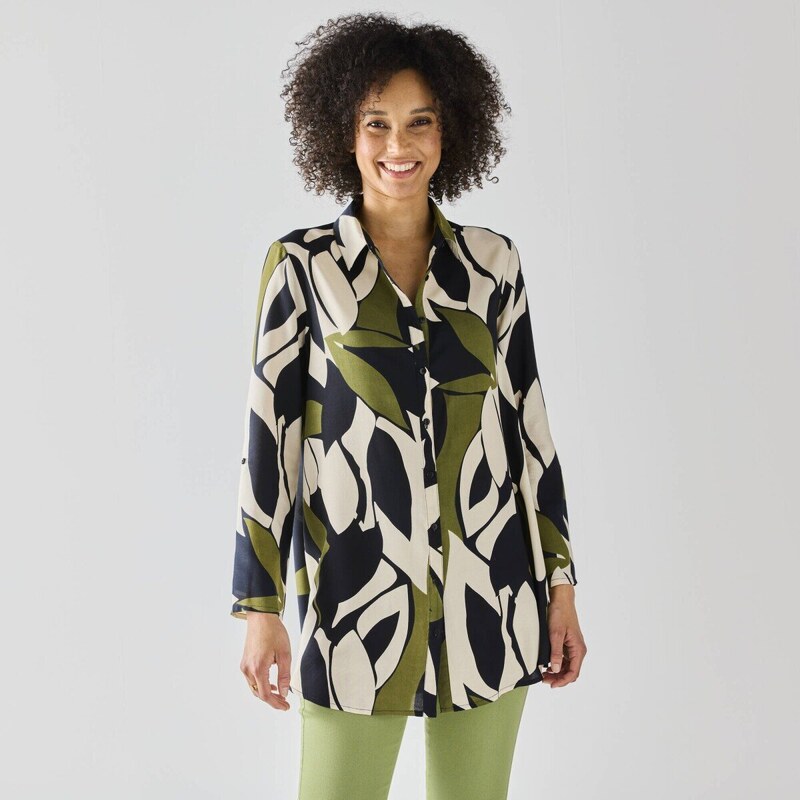 Tunika s grafickým vzorom a gombíkmi čierna/khaki 038 Blancheporte 56877946