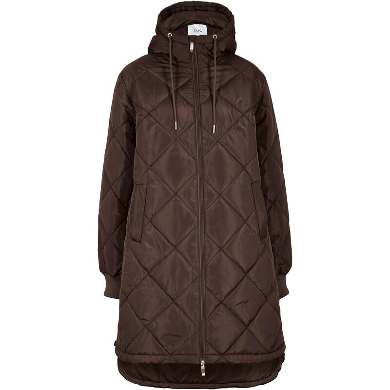 bonprix Krátky kabát s kapucňou a prešívaním, farba hnedá 46202348