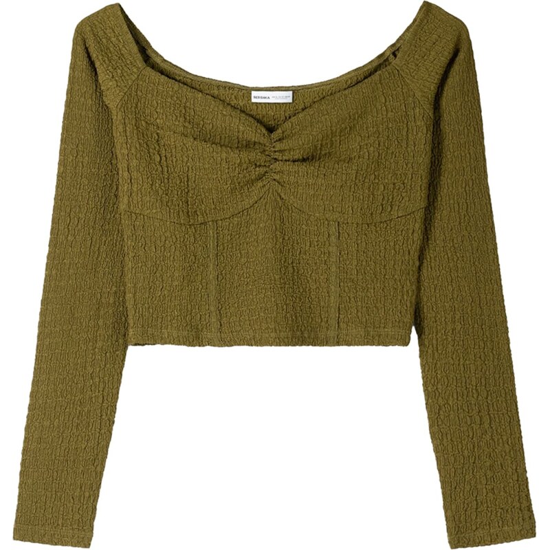 Bershka Tričko olivová 58423081