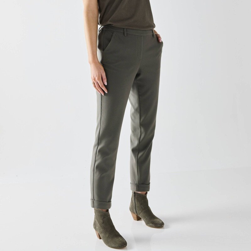 Jednofarebné úzke 7/8 keperové nohavice khaki 050 Blancheporte 56607599