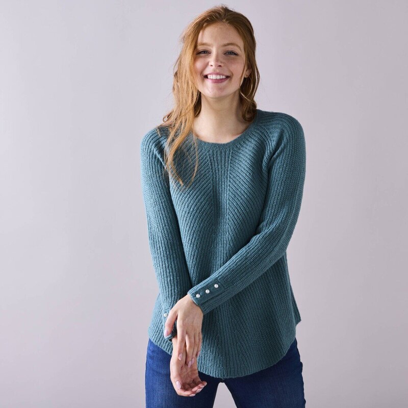 Voľný pulóver s okrúhlym výstrihom šalviová 054 Blancheporte 56607601