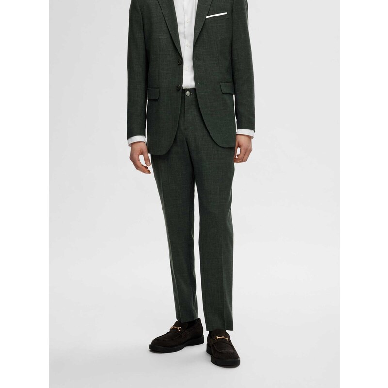 SELECTED Nohavice s pukmi SLHOASIS tmavozelená 64173944