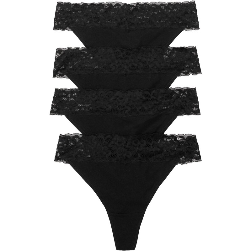 bonprix Stringové nohavičky (4ks v balení) s bavlnou, farba čierna 45555779