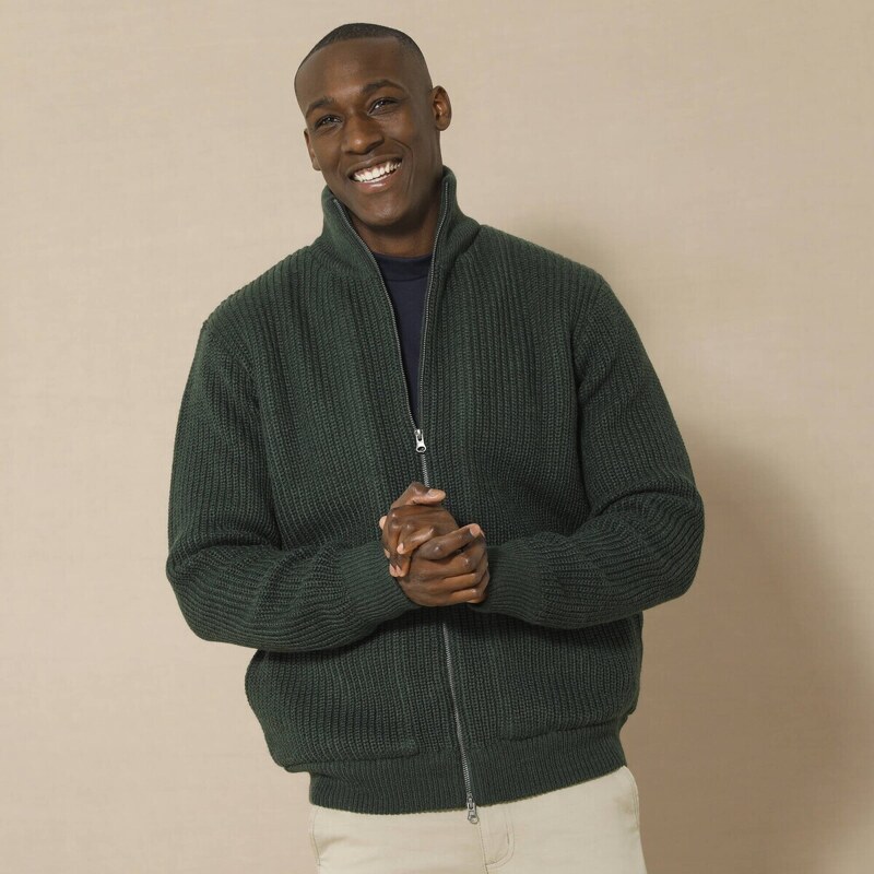 Sveter z hladkého úpetu so stojačikom na zips a 30 % podielom vlny 56966760