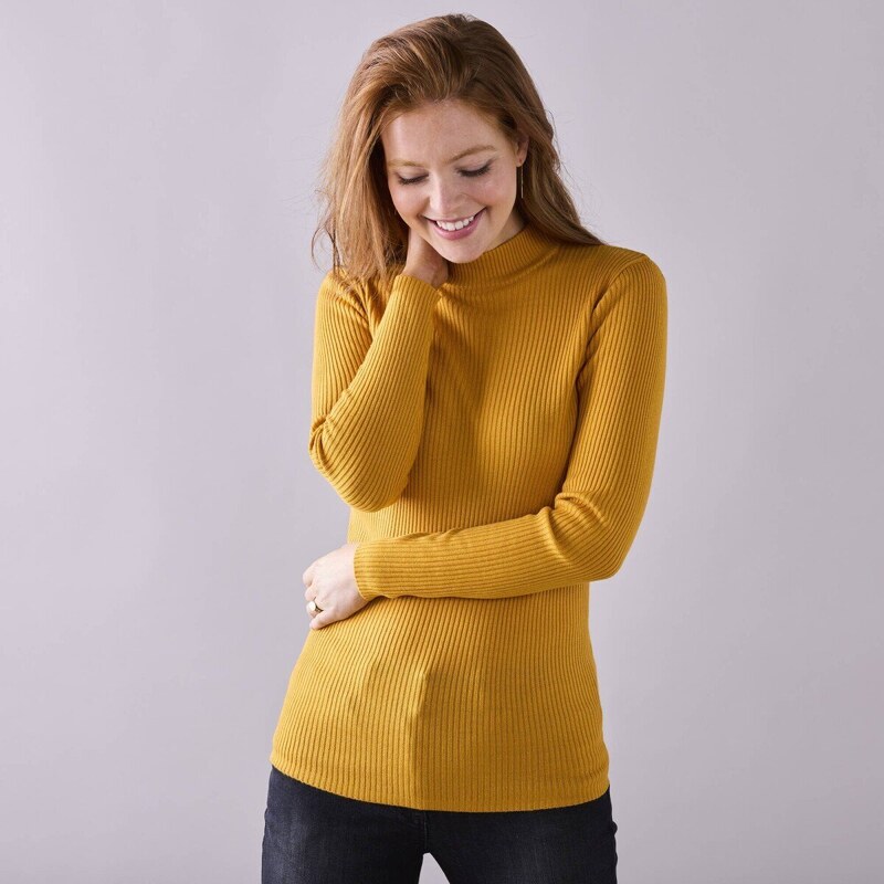 Vrúbkovaný pulóver so stojačikom kari 054 Blancheporte 56966599