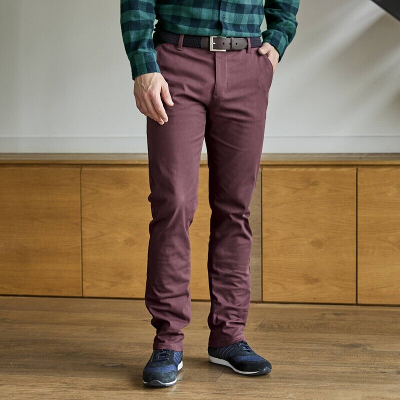 Chino nohavice s pružným pásom na bokoch bordó 050 Blancheporte 57059056