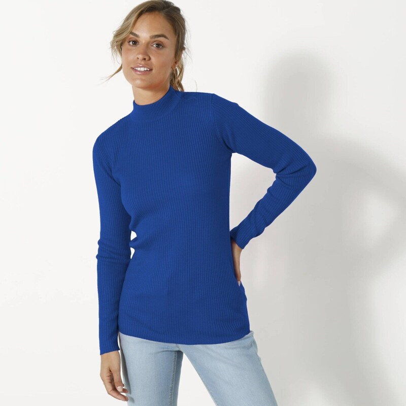 Vrúbkovaný pulóver so stojačikom tmavo modrá 048 Blancheporte 56966805