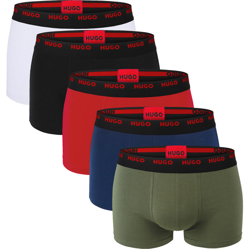 HUGO - boxerky 5PACK cotton stretch modern multicolor / red logo waist 56978523