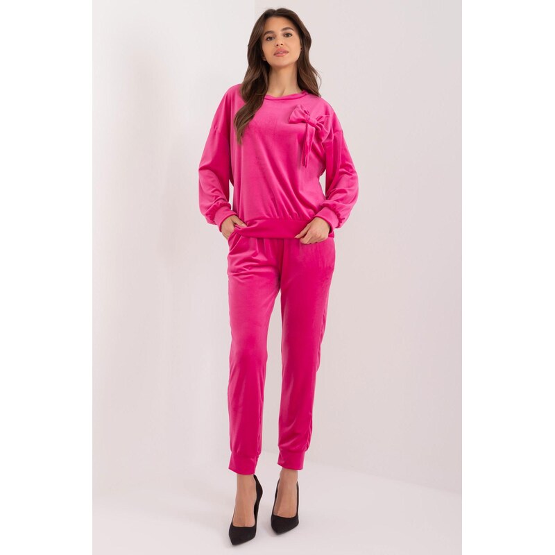 MladaModa Velúrová súprava s našitou mašľou vpredu model 87059 56979525