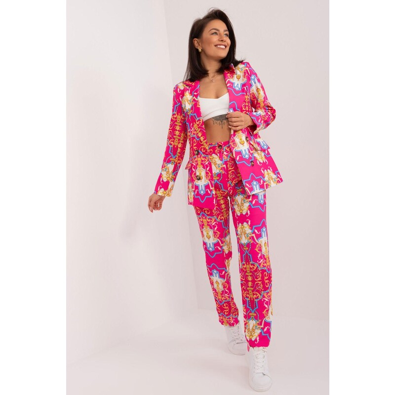 MladaModa Vzorovaný komplet saka a nohavíc model 13132 fuksiový 56979558