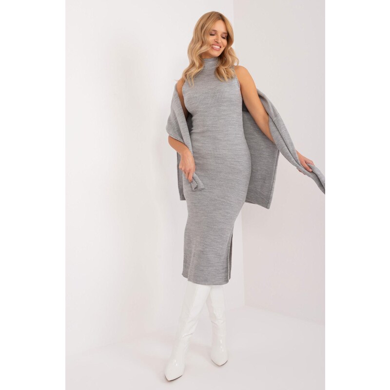 MladaModa Komplet šiat a svetra model 49052 šedá 56979575