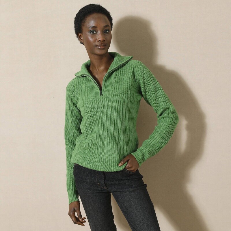 Pulóver so zipsovým stojačikom, anglický hladký vzor zelená 052 57059008